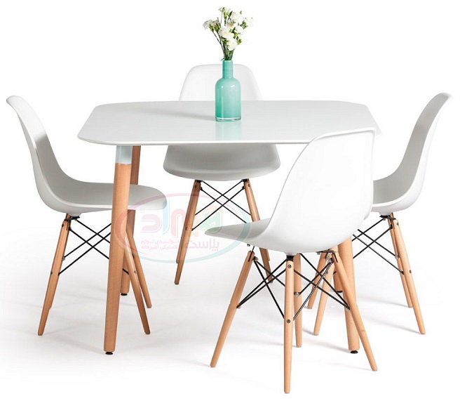 میز صندلی پلاستیکی پایه چوبی